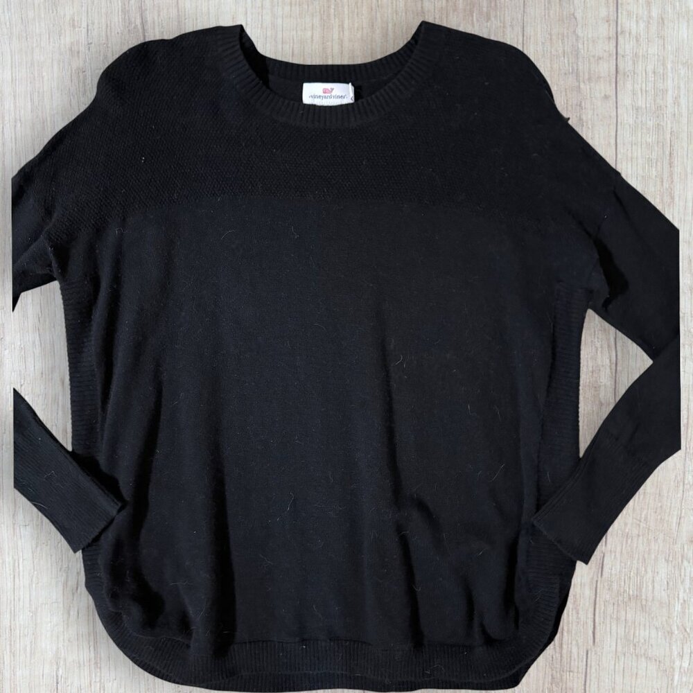 Vineyard Vines Cotton Silk Sweater Curved Hem Black S